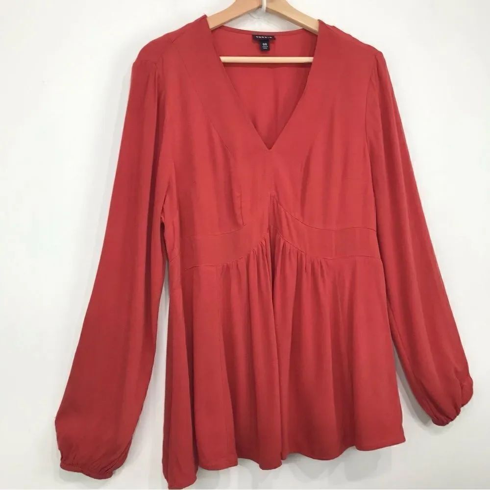 Torrid Burnt Orange V Neck Peplum Autumn Peasant Blouse